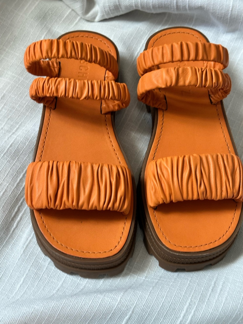NEW Schutz Orange Lirah Sporty
Slide Sandals Strappy Lug Sole
Leather Sandals